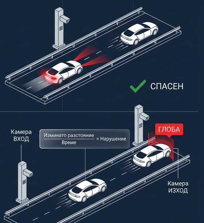 Камера на входа и на изхода на отсечка за средна скорост